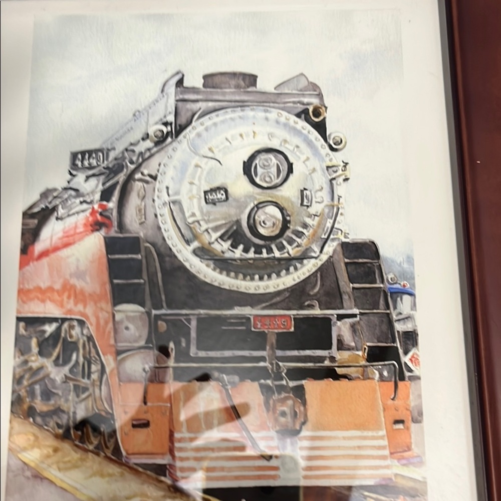 Industrial Steam Engine Art in Black and Orange